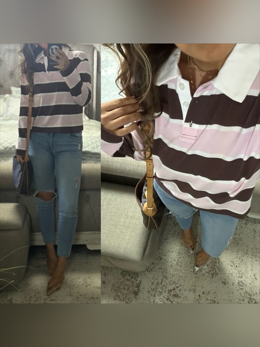 New🍂🤎🩷 Vintage Inspired Striped Rugby Polo Top